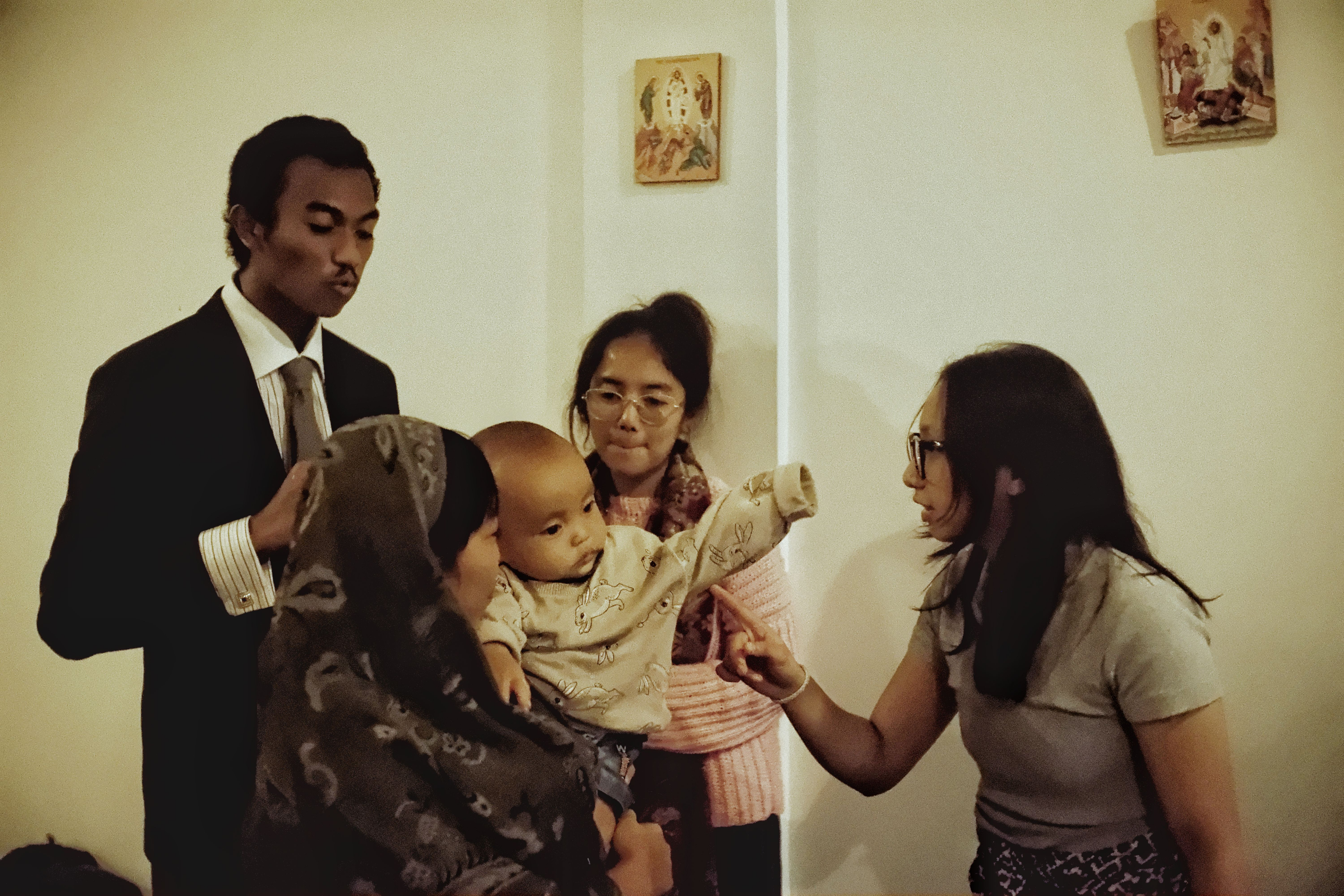 Presbyter Monk Demetrios with His Eminence Bishop Daniel Byantoro praying together.